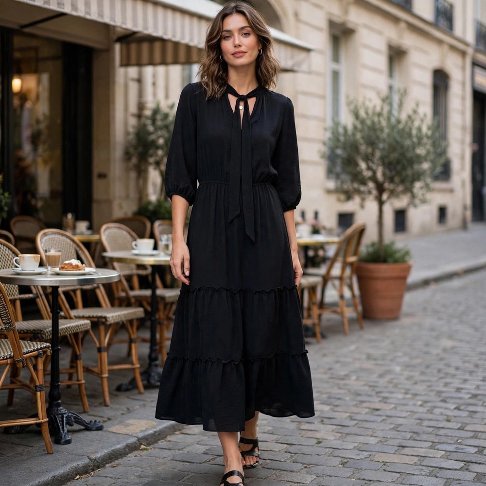Nicole Miller Black Mock Neck Dress‎